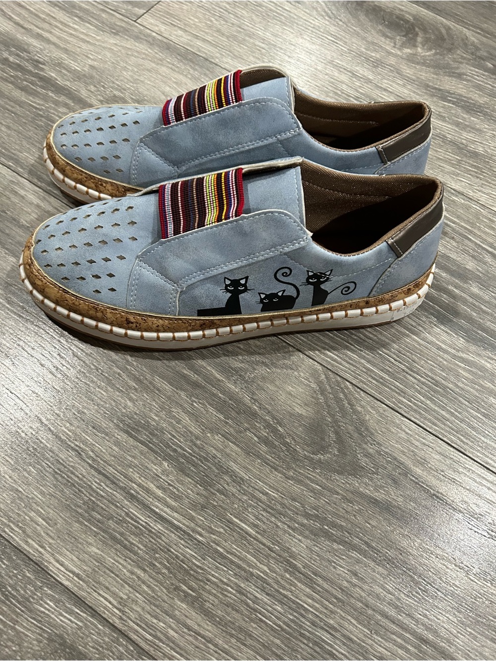 Light Blue Slip-On women  Casual Shoes with Cat Accent